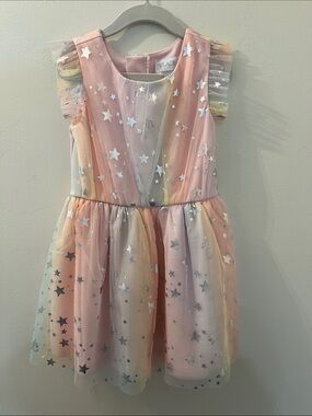 The Children's Place Pink Star Tulle Dress with Pastel Rainbow Layers